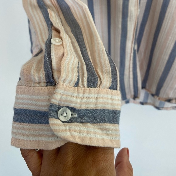 Lucky Brand Women's Button Down Shirt Size L Pink and Blue Stripes Long Sleeve - Picture 3 of 10